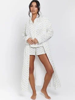 Loungeable Lemon Print 100% Cotton Waffle Robe