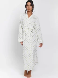 Loungeable Lemon Print 100% Cotton Waffle Robe