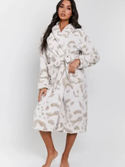 Loungeable Leopard Print Cutwork Maxi Dressing Gown