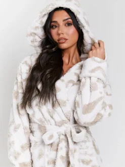 Loungeable Leopard Print Cutwork Maxi Dressing Gown