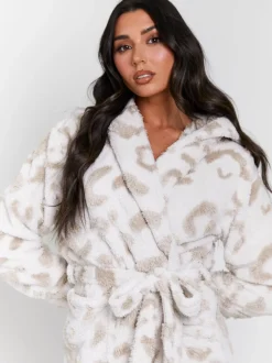Loungeable Leopard Print Cutwork Maxi Dressing Gown
