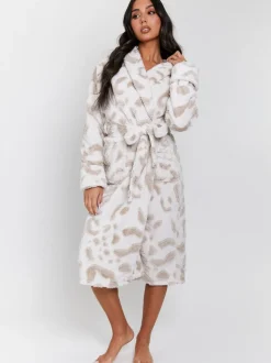 Loungeable Leopard Print Cutwork Maxi Dressing Gown