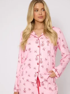 Loungeable Martini Long Sleeve Button Through Pyjamas