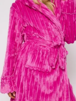 Loungeable Plush Ridged Fleece Midi Hooded Dressing Gown