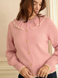 Love & Roses - Behaaglijke pointelle top met kraag en ajourgebreide mouwen