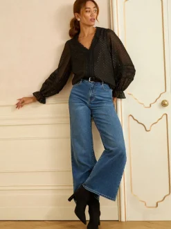 Love & Roses - Fluwelen blouse met lange mouwen en metallic dobby