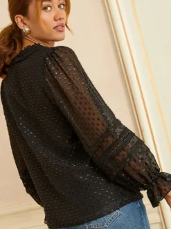 Love & Roses - Fluwelen blouse met lange mouwen en metallic dobby