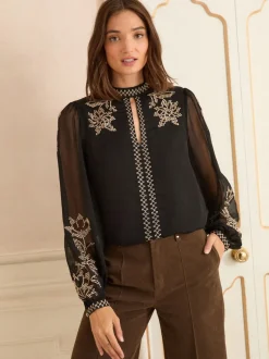Love & Roses - Hoogsluitende blouse met lange mouwen