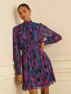 Love & Roses Abstract Print High Neck Mini Dress