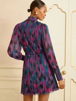 Love & Roses Abstract Print High Neck Mini Dress