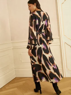Love & Roses Animal PU Trim Midi Dress