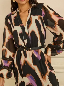 Love & Roses Animal PU Trim Midi Dress