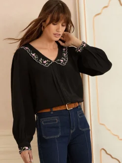 Love & Roses blouse met lange mouwen en inkeping
