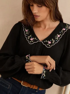 Love & Roses blouse met lange mouwen en inkeping