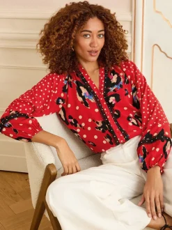Love & Roses blouse met lange mouwen en inkeping