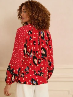 Love & Roses blouse met lange mouwen en inkeping