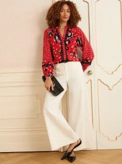 Love & Roses blouse met lange mouwen en inkeping
