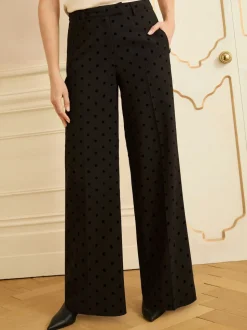 Love & Roses broek met wijde pijpen en flockprint