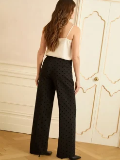 Love & Roses broek met wijde pijpen en flockprint