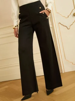 Love & Roses Button Detail Wide Leg Ponte Trousers