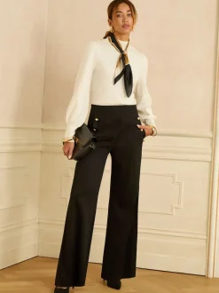 Love & Roses Button Detail Wide Leg Ponte Trousers