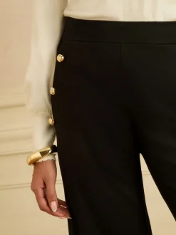 Love & Roses Button Detail Wide Leg Ponte Trousers