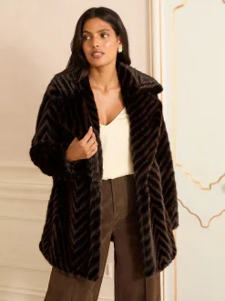 Love & Roses Chevron Faux Fur Coat