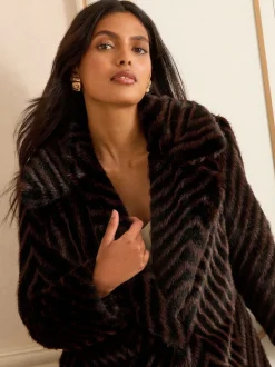 Love & Roses Chevron Faux Fur Coat