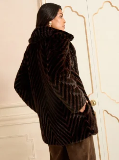 Love & Roses Chevron Faux Fur Coat