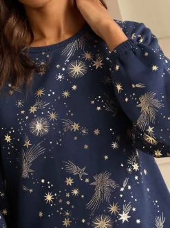 Love & Roses Christmas Long Sleeve Foil Detail Loungewear Top