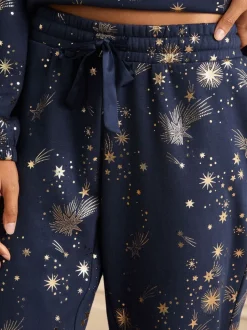 Love & Roses Christmas Long Foil Detail Loungewear Bottoms