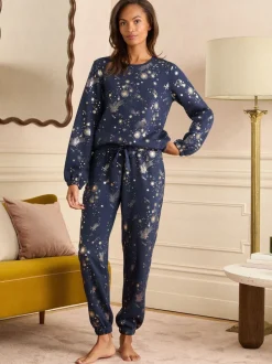 Love & Roses Christmas Long Foil Detail Loungewear Bottoms