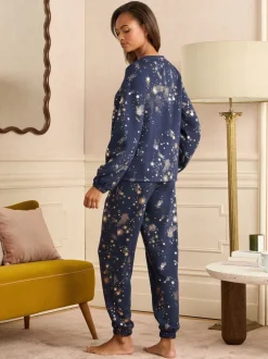 Love & Roses Christmas Long Foil Detail Loungewear Bottoms