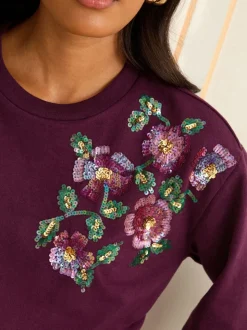 Love & Roses Crew Neck Jersey Sequin Sweatshirt