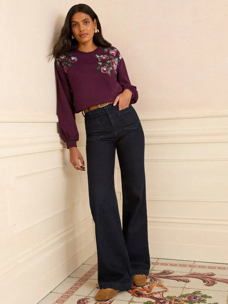 Love & Roses Crew Neck Jersey Sequin Sweatshirt