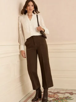 Love & Roses cropped broek van imitatiesuède met brede pintuck