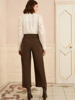 Love & Roses cropped broek van imitatiesuède met brede pintuck