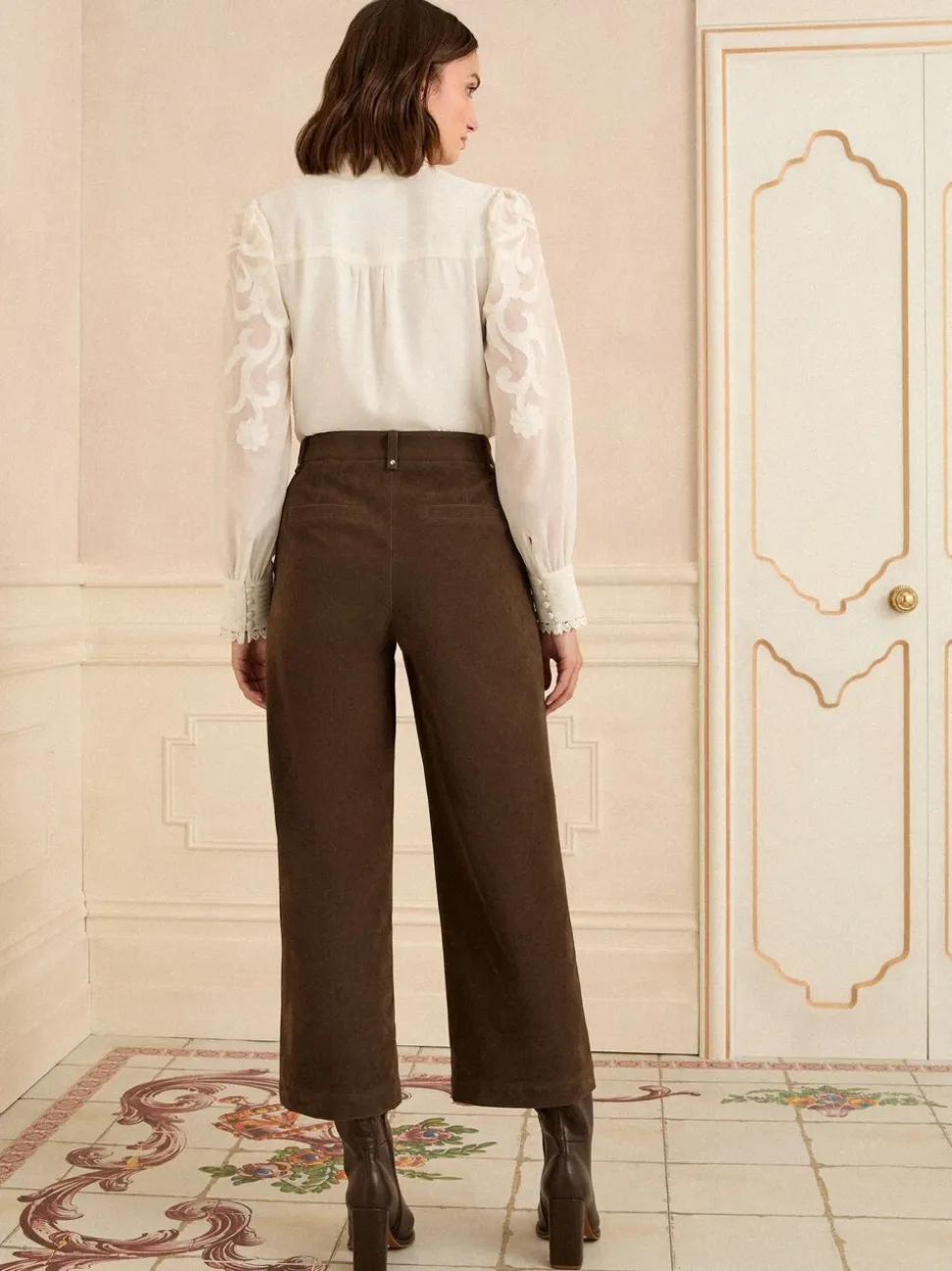 Love & Roses cropped broek van imitatiesuède met brede pintuck