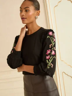 Love & Roses Embroidered Detail Jersey Top