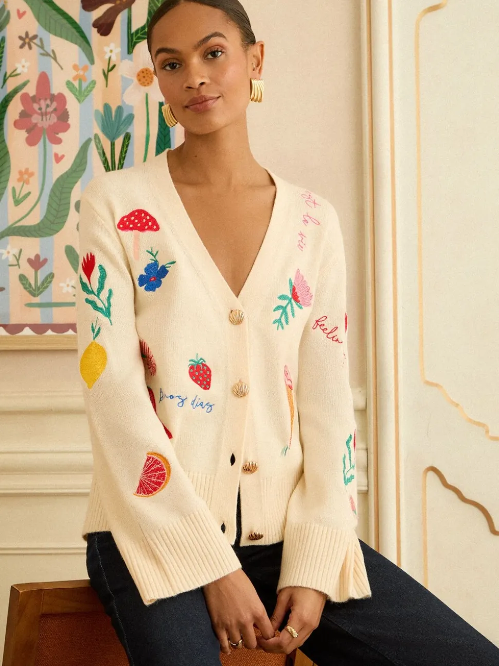 Love & Roses Embroidered Knitted Cardigan