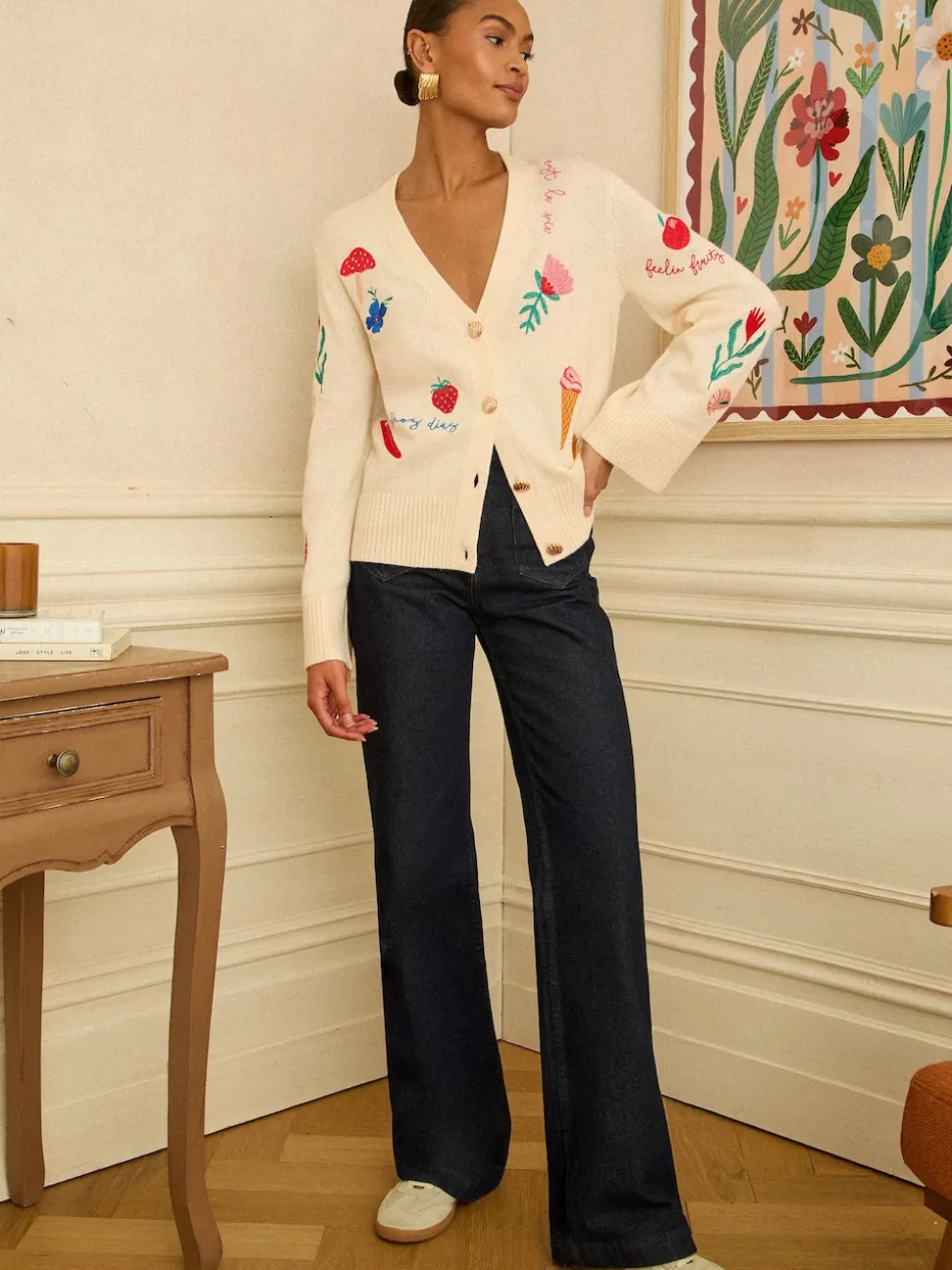 Love & Roses Embroidered Knitted Cardigan