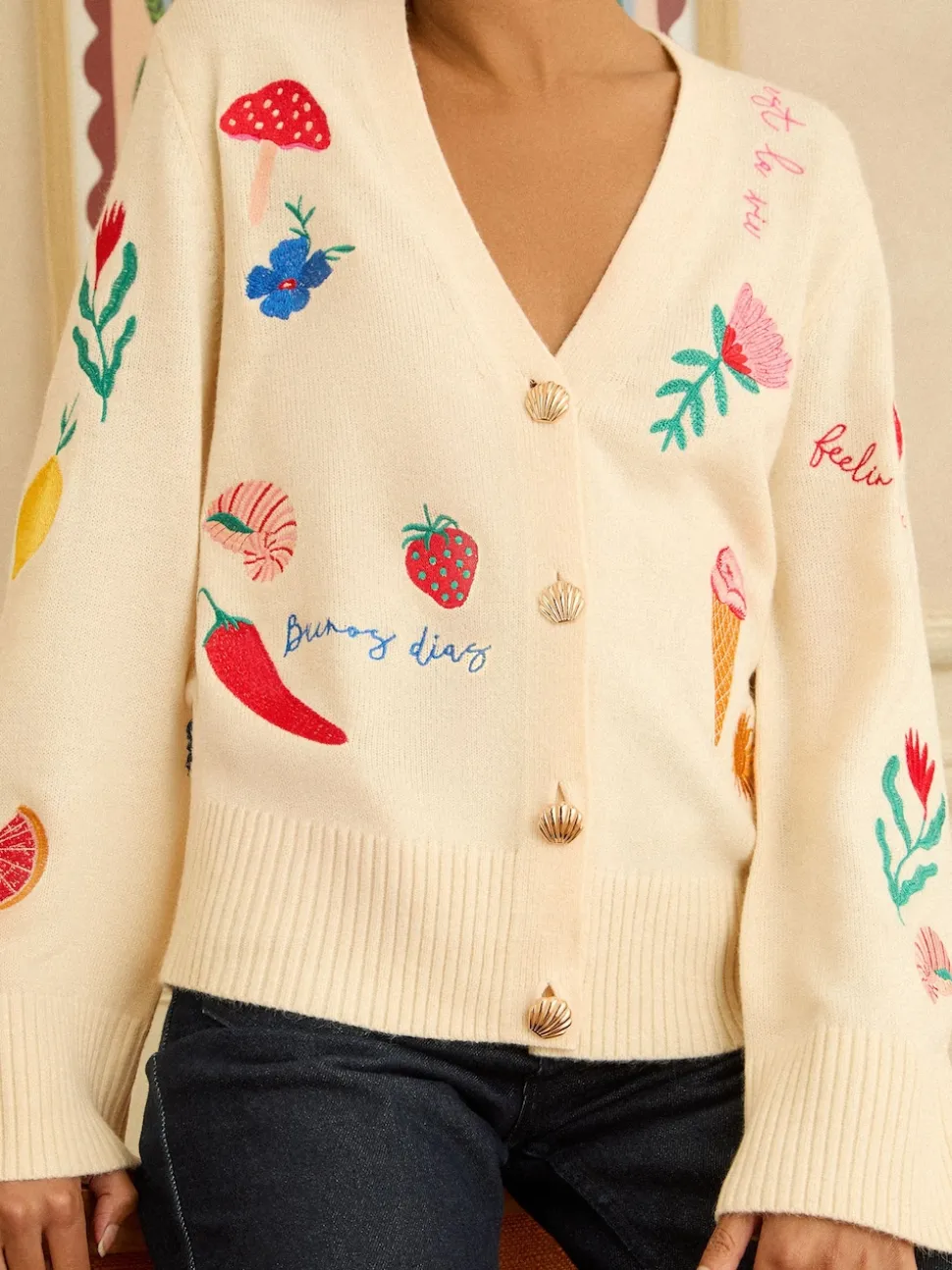 Love & Roses Embroidered Knitted Cardigan