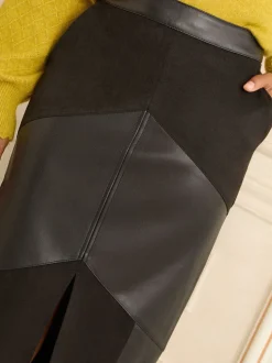 Love & Roses Faux Suede and Faux Leather Mix Midi Skirt