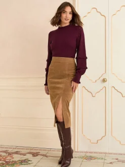 Love & Roses Faux Suede Slit Midi Skirt