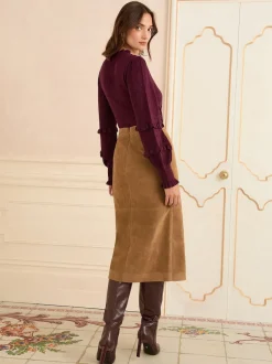 Love & Roses Faux Suede Slit Midi Skirt