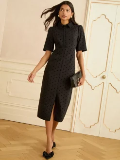 Love & Roses Flock Spot Short Sleeve Midi Dress