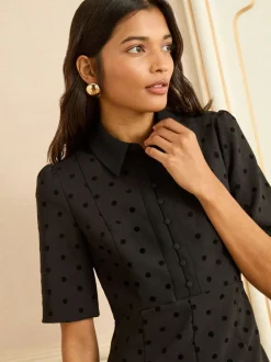 Love & Roses Flock Spot Short Sleeve Midi Dress