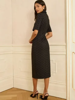 Love & Roses Flock Spot Short Sleeve Midi Dress
