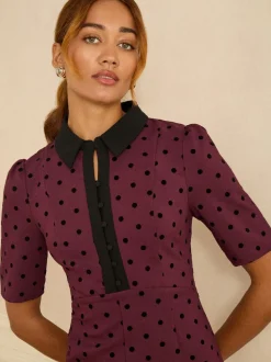 Love & Roses Flocked Spot Short Sleeve Midi Dress