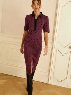 Love & Roses Flocked Spot Short Sleeve Midi Dress